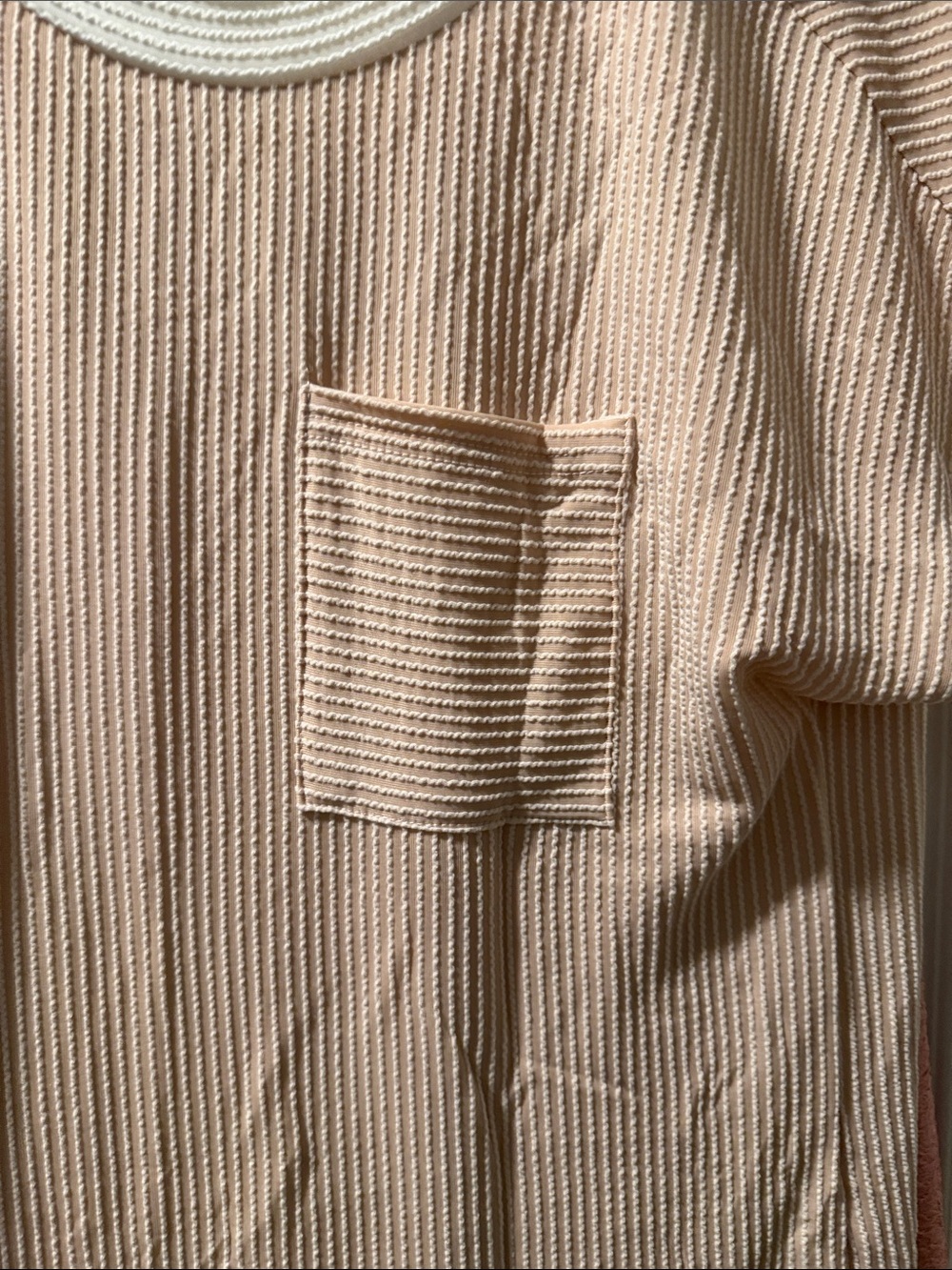Peach Ribbed Knit Pocket Tee Dress with White Trim - Picture 5 of 5